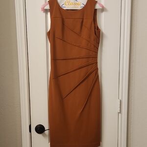 Calvin Klien Orange Ruched Sheath Midi Dress